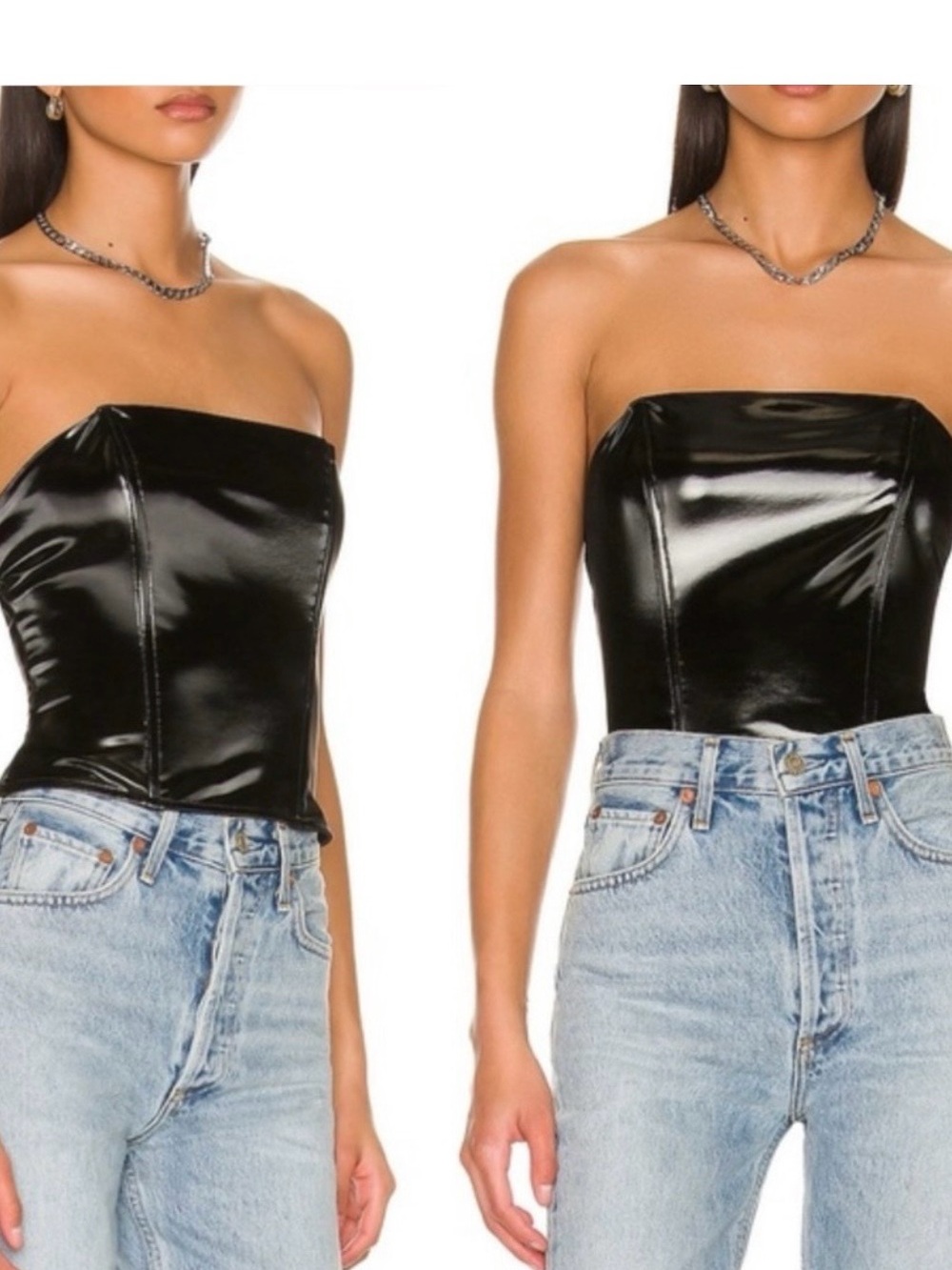 WEWOREWHAT NWT Strapless Faux Leather Corset Top - Black